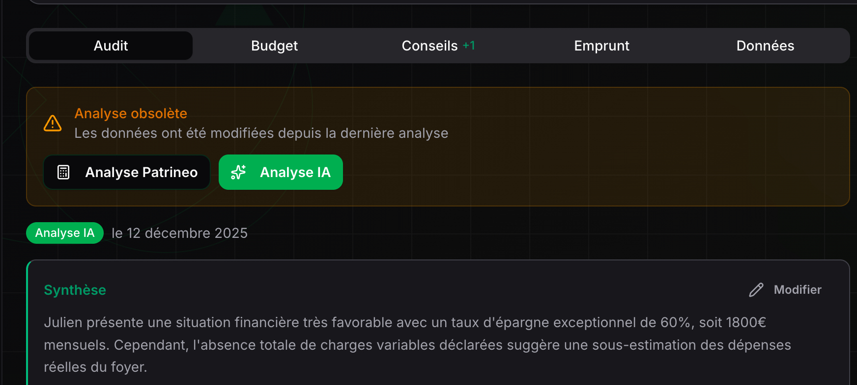 Fiche client Patrineo : données patrimoniales centralisées du prospect