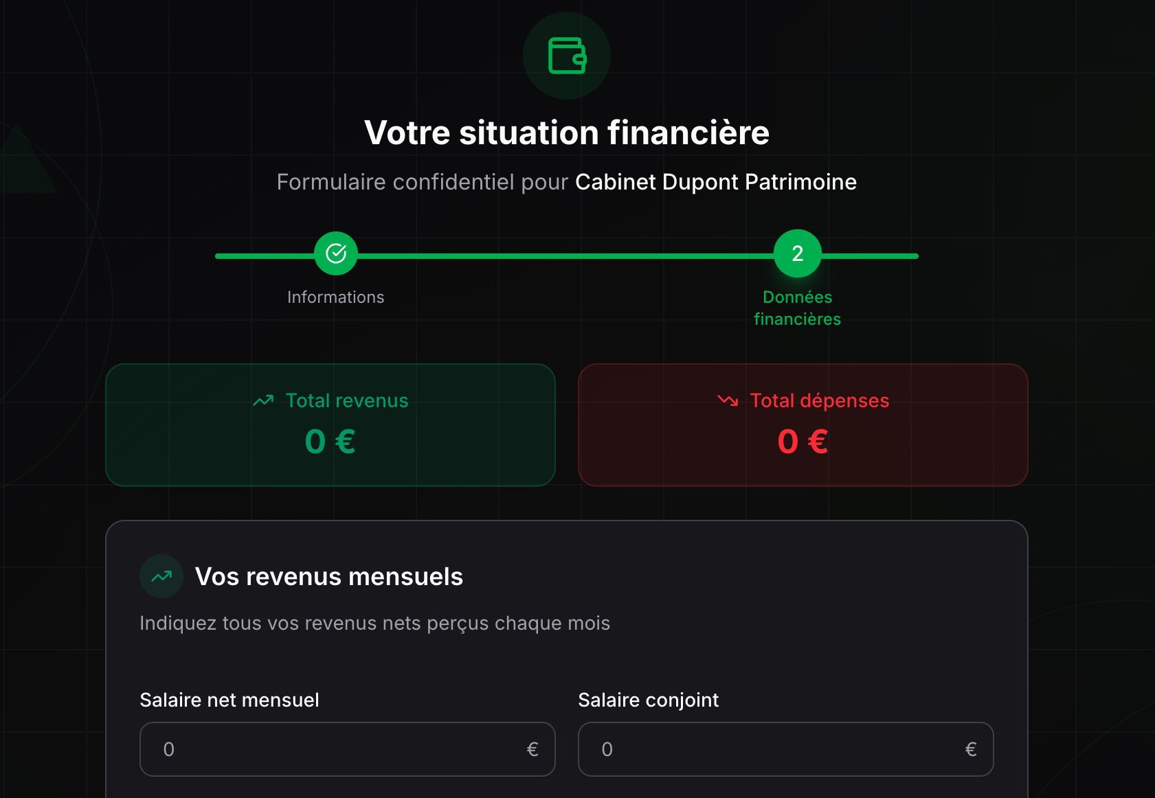 Formulaire de collecte Patrineo : questionnaire patrimoine personnalisé pour prospects CGP